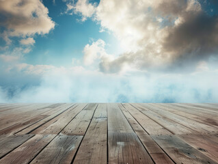 Wooden Floor Leading to Heavenly Sky, Display and Copy Space