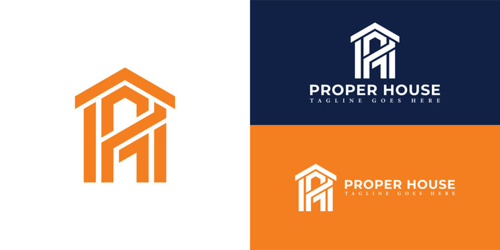 Abstract letter PH or HP initial monogram logo for real estate with building style in orange color isolated in multiple backgrounds applied for Real Estate Broker or Company logo design inspiration