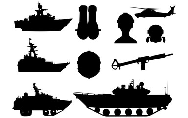 set of silhouettes of ships
