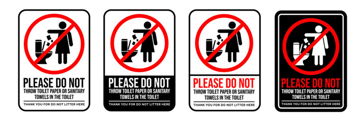 Do not litter in toilet paper or sanitary towels. Bin icon. Recycle icon set. Trash can collection. Trash icons set. Web icon, delete button. Delete symbol flat style on white background.