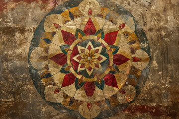 A pattern of mandala with circular symbols of harmony, balance, and spirituality in a painting or a tattoo - obrazy, fototapety, plakaty