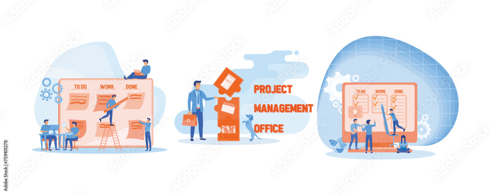Poster office work and time management. project management office acronym. agile visual project management 