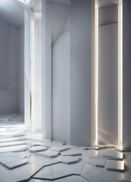 white plastic geometric 3d render realistic light