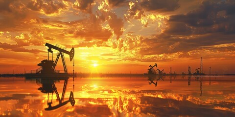 oil pump jack in the sunset
