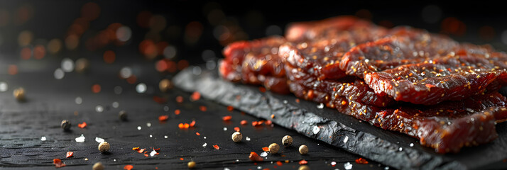 close up of a coals,
 Macro Shot of Fresh Beef Jerky - obrazy, fototapety, plakaty