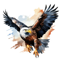 Fototapeta premium cute eagle flying in watercolor painting style