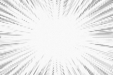 Halftone gradient sun rays pattern. Abstract halftone vector dots background. monochrome dots pattern. Vector background in comic book style with sunburst rays and halftone. Retro pop art design.	
