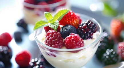 Healthy yogurt parfaits with fresh berries.