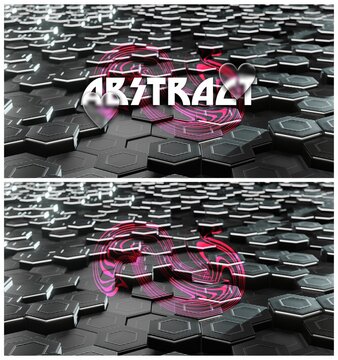 Abstract line art sybol with 3d hexagonal background, combination of 3d and 2d 