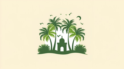 Temple with palm tree logo design template. plant logo. . generative ai