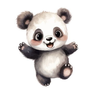 Cute panda cartoon jumping in watercolor painting style