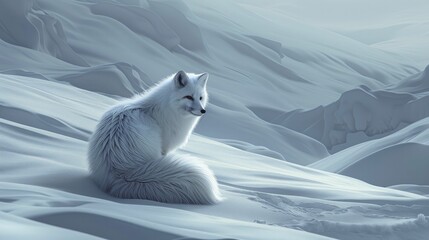 Arctic fox blending into a snowy landscape, with subtle hints of corporate logos, representing adaptability and seamless integration in branding strategies.