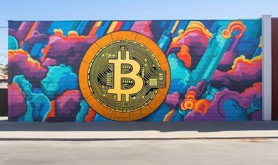 bitcoin themed mural painted on a city wall 