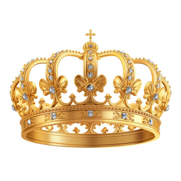 Golden Crown . Royal kings crown isolated on transparent background With clipping path. cut out. 3d render