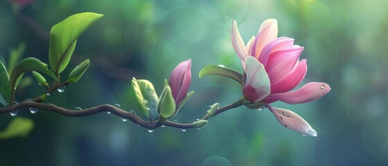 A spring pink and purple magnolia blossom flower branch, magnolia tree blossoms in springtime....