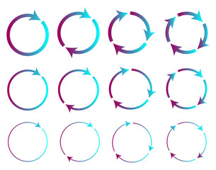 Different circular and different thickness circular arrows sign symbols vector illustration.