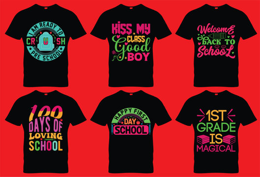 100 Days Of School T-shirt Design Bundle vector file,For Print on Demand 100 Days Of School T-shirt Design Bundle,Uniqe And Colorful 100Days School T-Shirt Design
