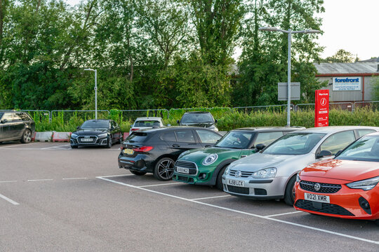View of a full outdoor car park in England