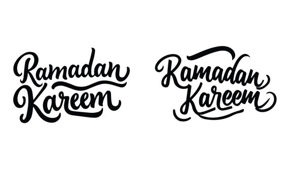 Collection of Ramadan Kareem modern calligraphy isolated on white background. Handwritten lettering. Hand drawn design elements. Muslim holy month.