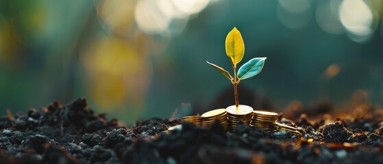 Financial growth visualized by a plant in coins ideal for an educational piece on personal savings