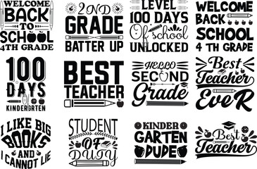 Obraz premium 100 Days Of School T-shirt Design Bundle vector file,For Print on Demand 100 Days Of School T-shirt Design Bundle,Uniqe And Colorful 100Days School T-Shirt Design