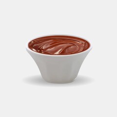 Dark Brown Melt Chocolate: In a white bowl dark brown melt chocolate isolated on white background.