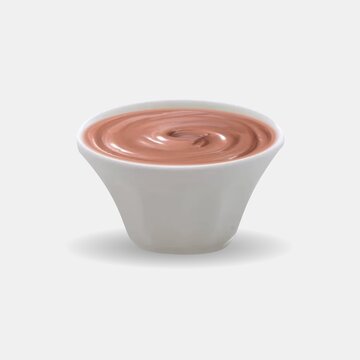 Light Brown Melt Chocolate: In a white bowl light brown melt chocolate isolated on white background.