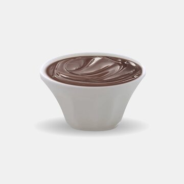 Black Melt Chocolate: In a white bowl black melt chocolate isolated on white background.
