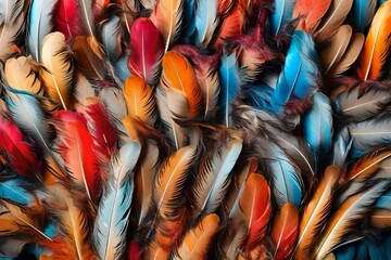 Colorful fluffy feathers background close up