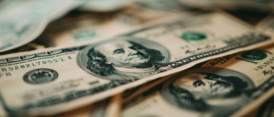 Close up of dollar bills financial abundance in sharp detail