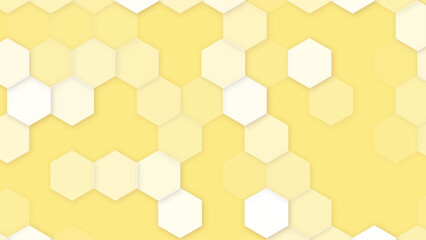 Hexagon geometric white texture, 3D paper background, honeycomb white and yellow mosaic background with shadows