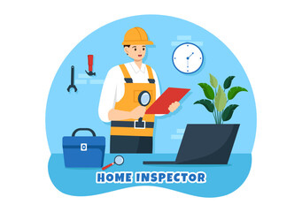 Home Inspector Vector Illustration with Checks the Condition of the House and Writes a Report for Maintenance Rent Search in Flat Background