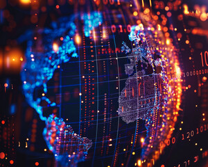 Fototapeta premium Globe with digital data waves fast transfer
