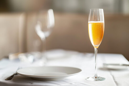 Elegant Bellini Drink on White Table with Nikon D7000 Gen AI