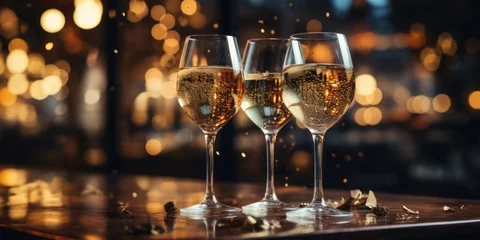 Fototapeten Three Glasses of Champagne on Table Generative AI © j@supervideoshop.com