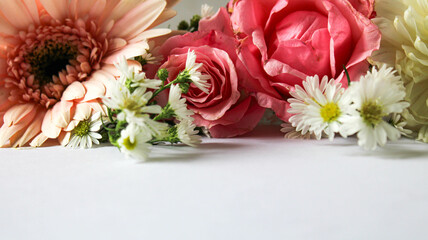 paper with flower decoration on the edge for greeting cards or promotional media. copy space. woman ideas. romantic paper. wedding day