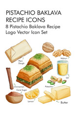 Pistachio baklava recipe logo vector icon set