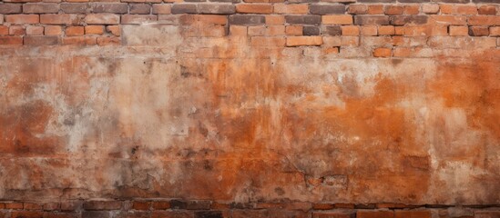 Textured old brick wall of a house in orange hue.