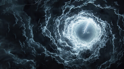 swirling dark storm cloud tunnel, with lightning strikes. Generative AI - obrazy, fototapety, plakaty