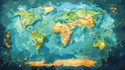 beautiful painting illustration of world map, suitable for background, children book or earth day greetings. Generative AI