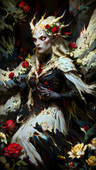 white dragon princess with roses