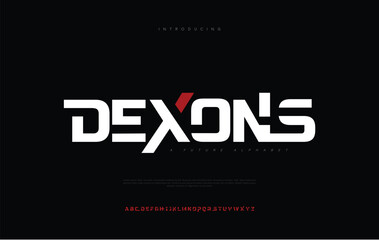 Dexons, abstract digital technology logo font alphabet minimal modern urban fonts for logo design 