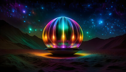 A digital representation of a pulsar pod emitting vibrant multicolored lights - obrazy, fototapety, plakaty