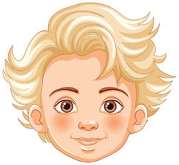 Cartoon of a cheerful young boy with blonde hair.