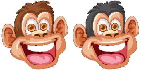 Deurstickers Two cartoon monkeys with exaggerated expressions. © GraphicsRF
