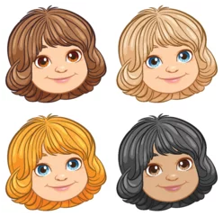 Fensteraufkleber Four cartoon kids with different hair colors. © GraphicsRF