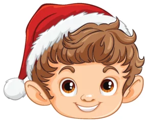 Fensteraufkleber Cartoon elf with a festive Christmas hat smiling. © GraphicsRF