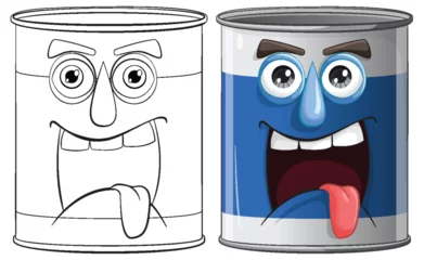 Rolgordijnen Two cartoon cans showing playful expressions. © GraphicsRF