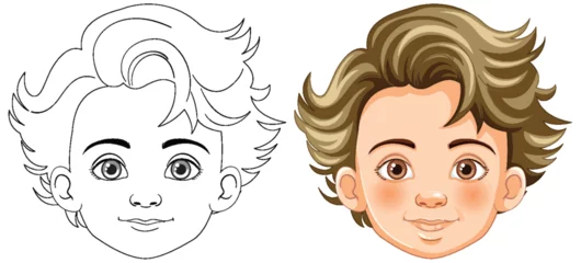 Foto auf Acrylglas From line art to colored vector portrait of a boy © GraphicsRF