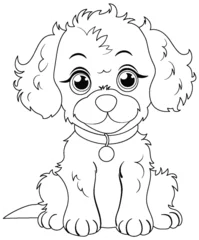 Gordijnen Cute cartoon puppy with big eyes and collar © GraphicsRF